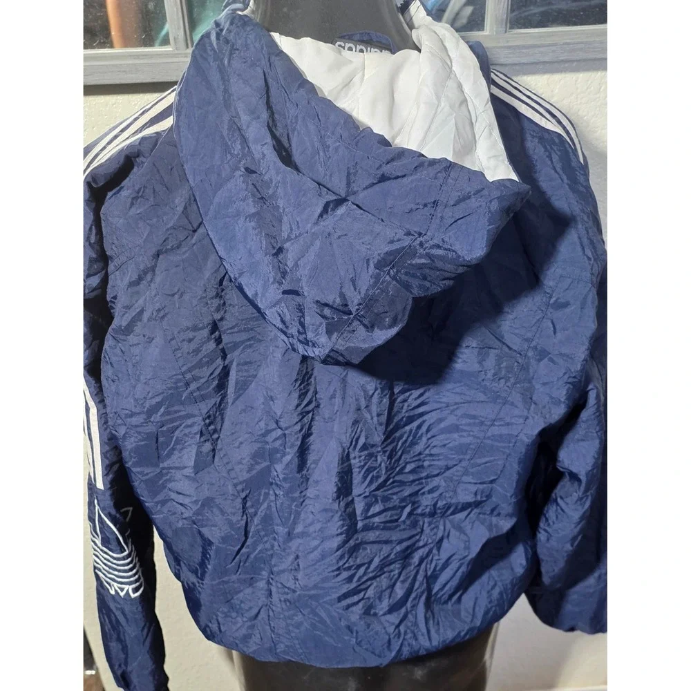 Vintage Adidas Windbreaker Jacket Navy Blue Mens Medium Full Zip Hooded 90s Logo